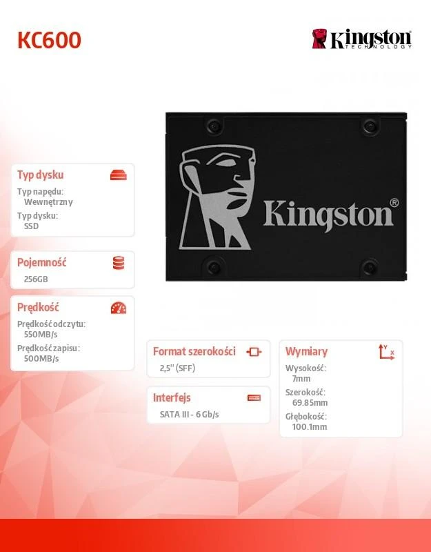 KINGSTON 256GB SSD KC600 SATA3 2.5"