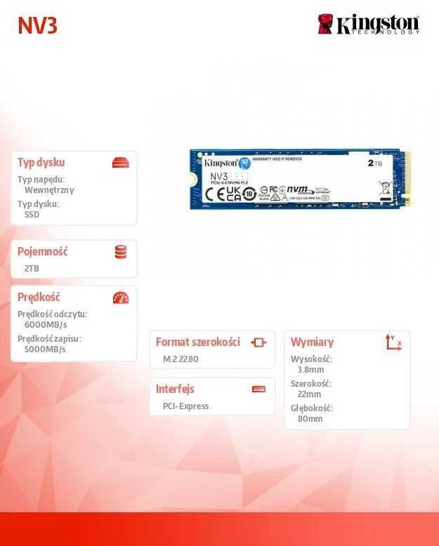 KINGSTON 2000GB NV3 M.2 2280 PCIe 4.0 NVMe SSD