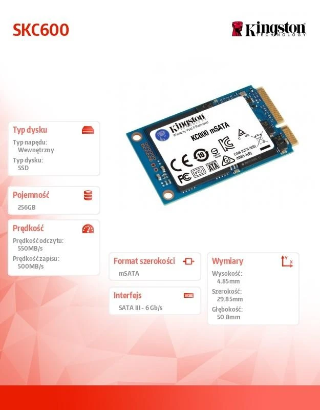 KINGSTON SKC600MS/256GB MSATA
