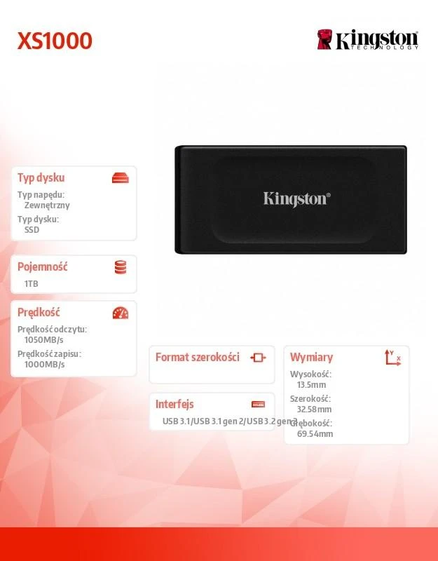 Išorinis kietasis diskas Kingston SXS1000R, 1 TB, USB 3.2 Gen 2, juodas