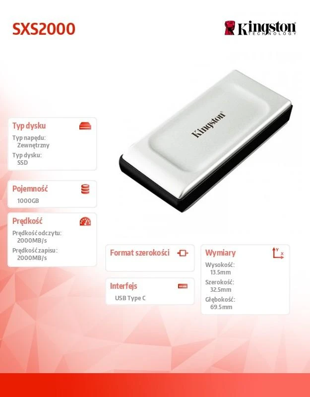 KINGSTON XS2000 PORTABLE SSD 1TB USB3.2