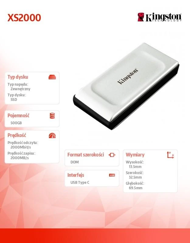 Kietasis diskas KINGSTON XS2000 PORTABLE SSD 500GB USB3.2