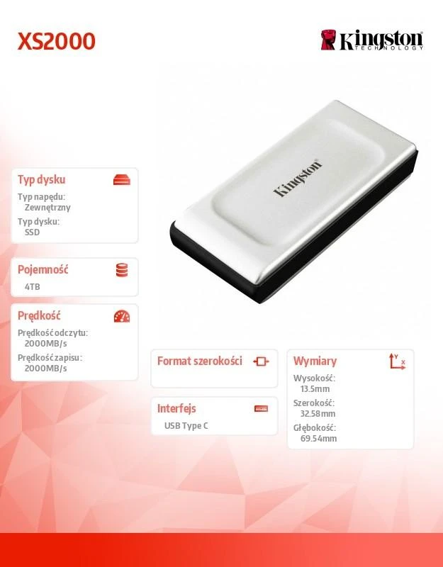 Kietasis diskas KINGSTON 4TB PORTABLE SSD XS2000