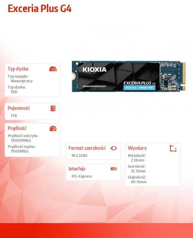 „Kioxia LVD10Z001TG8“ vidinis SSD diskas, 1 TB M.2 PCI Express 5.0 NVMe BiCS FLASH TLC
