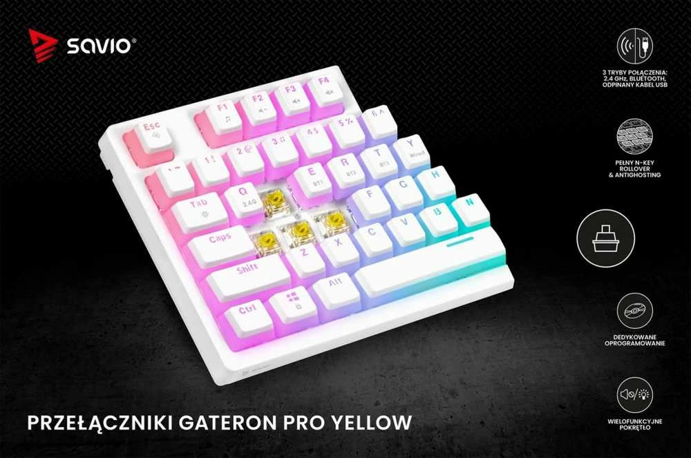 Klaviatūra mechaninė belaidė SAVIO PHENIX Baltas Gateron Geltona, Pudding