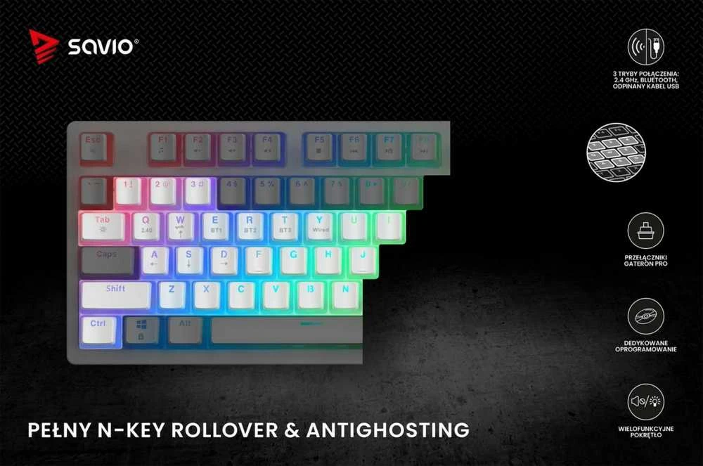 Klaviatūra mechaninė belaidė SAVIO PHENIX Baltas Gateron Geltona, Pudding