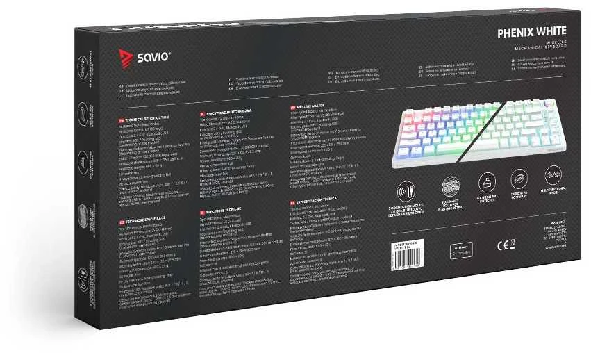 Klaviatūra mechaninė belaidė SAVIO PHENIX Baltas Gateron Geltona, Pudding