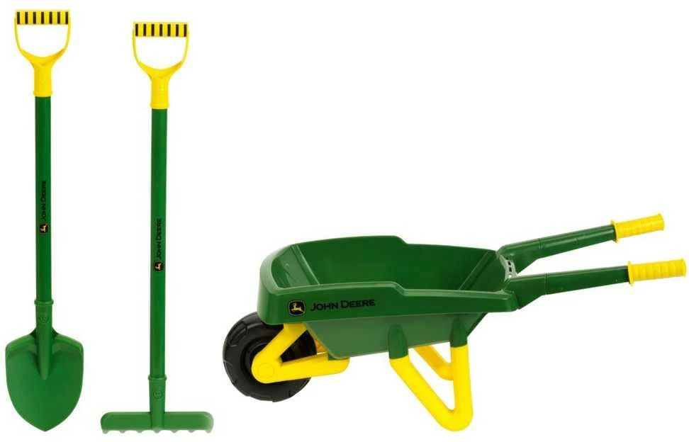 Little Gardener's Rinkinys John Deere Vaikiškas karutis smėliui + žalia sodo įrankiai Kastuvas Rake Klein