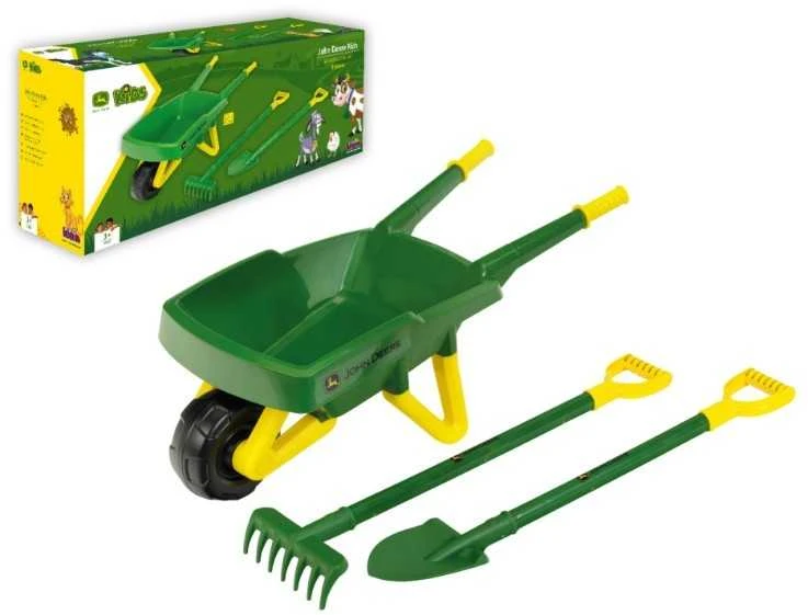 Little Gardener's Rinkinys John Deere Vaikiškas karutis smėliui + žalia sodo įrankiai Kastuvas Rake Klein