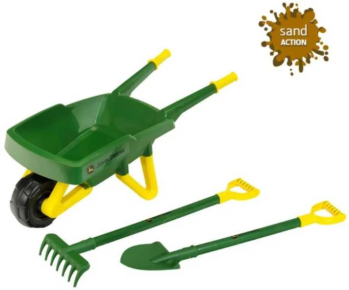 Little Gardener's Rinkinys John Deere Vaikiškas karutis smėliui + žalia sodo įrankiai Kastuvas Rake Klein