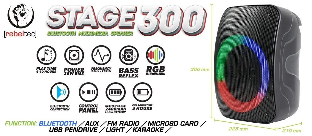 Rebeltec Bluetooth garsiakalbis STAGE 300 juodas