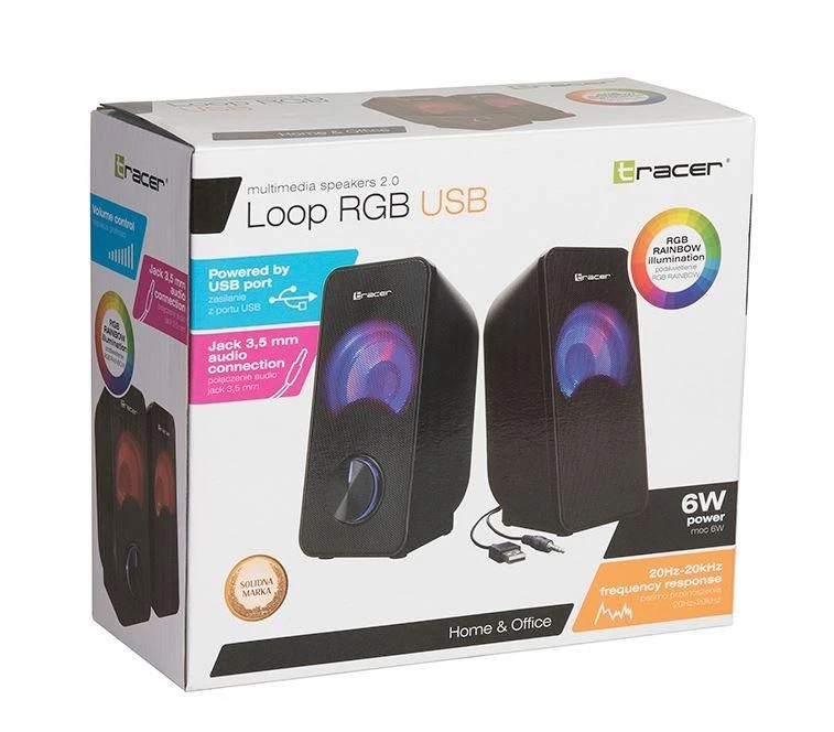 Kompiuterio kolonėlės TRACER TRAGLO46366 Garsiakalbiai 2.0 Loop RGB USB