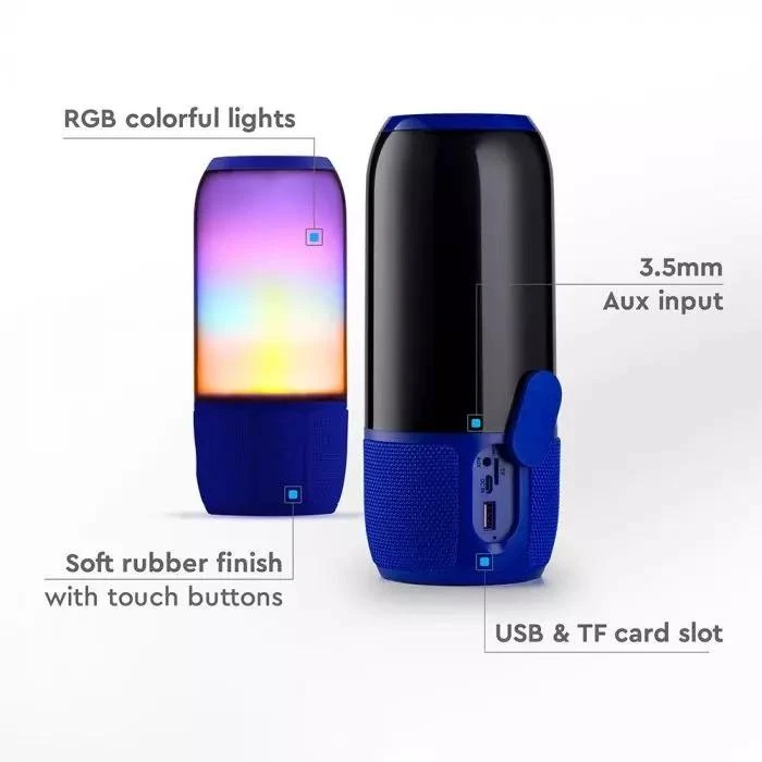 V-tac 6W Bluetooth kolonėlė su LED šviesomis, mėlyna, USB ir TF vieta, DC:5V
