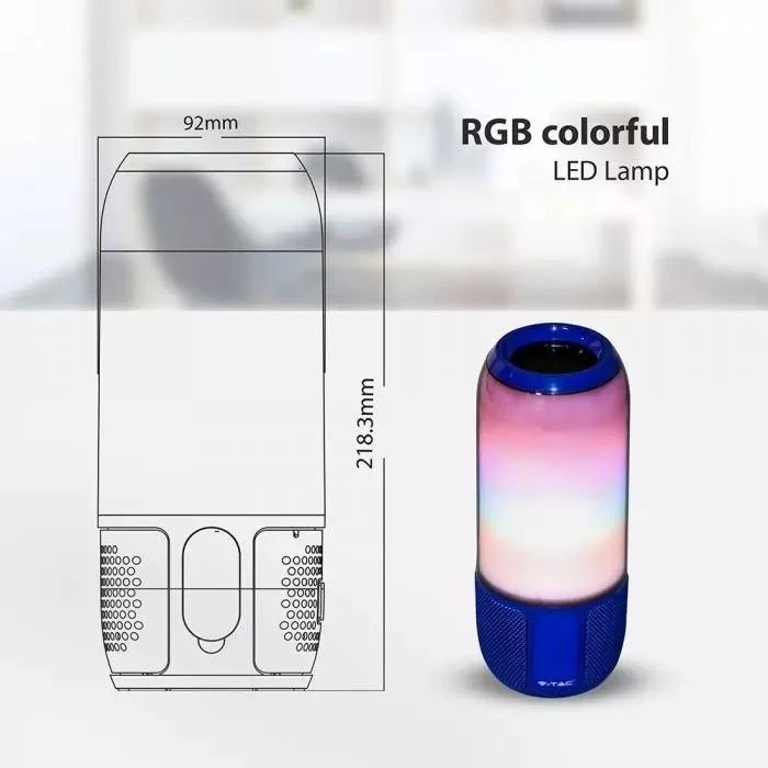 V-tac 6W Bluetooth kolonėlė su LED šviesomis, mėlyna, USB ir TF vieta, DC:5V