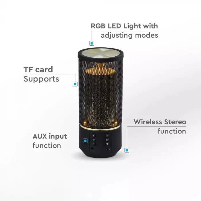 V-tac 2x3W Nešiojamas LED bluetooth garsiakalbis, 1200mah, 88.3x88.3x204mm