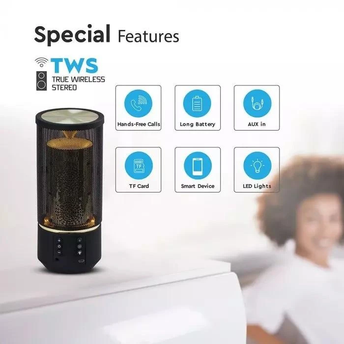 V-tac 2x3W Nešiojamas LED bluetooth garsiakalbis, 1200mah, 88.3x88.3x204mm