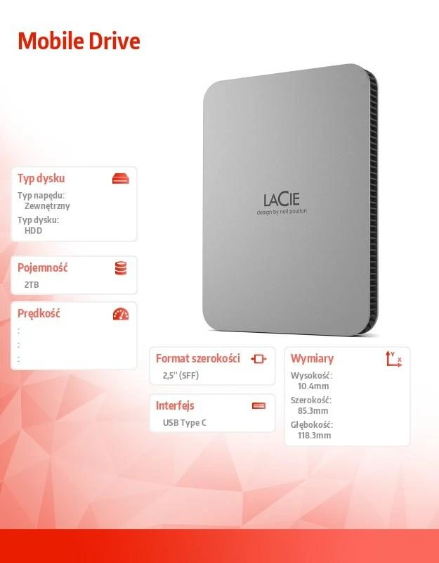LaCie Išorinis kietasis diskas HDD Mobile Drive (2.5'/2TB/ USB 3.1 TYPE C)