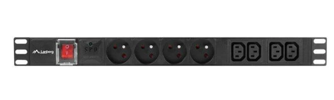 LANBERG PDU-04E04I-0200-BK Maitinimo blokas 1U 16A 8 lizdai 4xE-4xIEC 2m Juodas