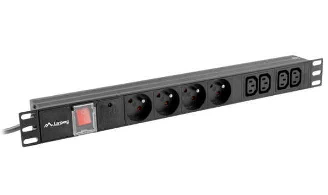 LANBERG PDU-04E04I-0200-BK Maitinimo blokas 1U 16A 8 lizdai 4xE-4xIEC 2m Juodas