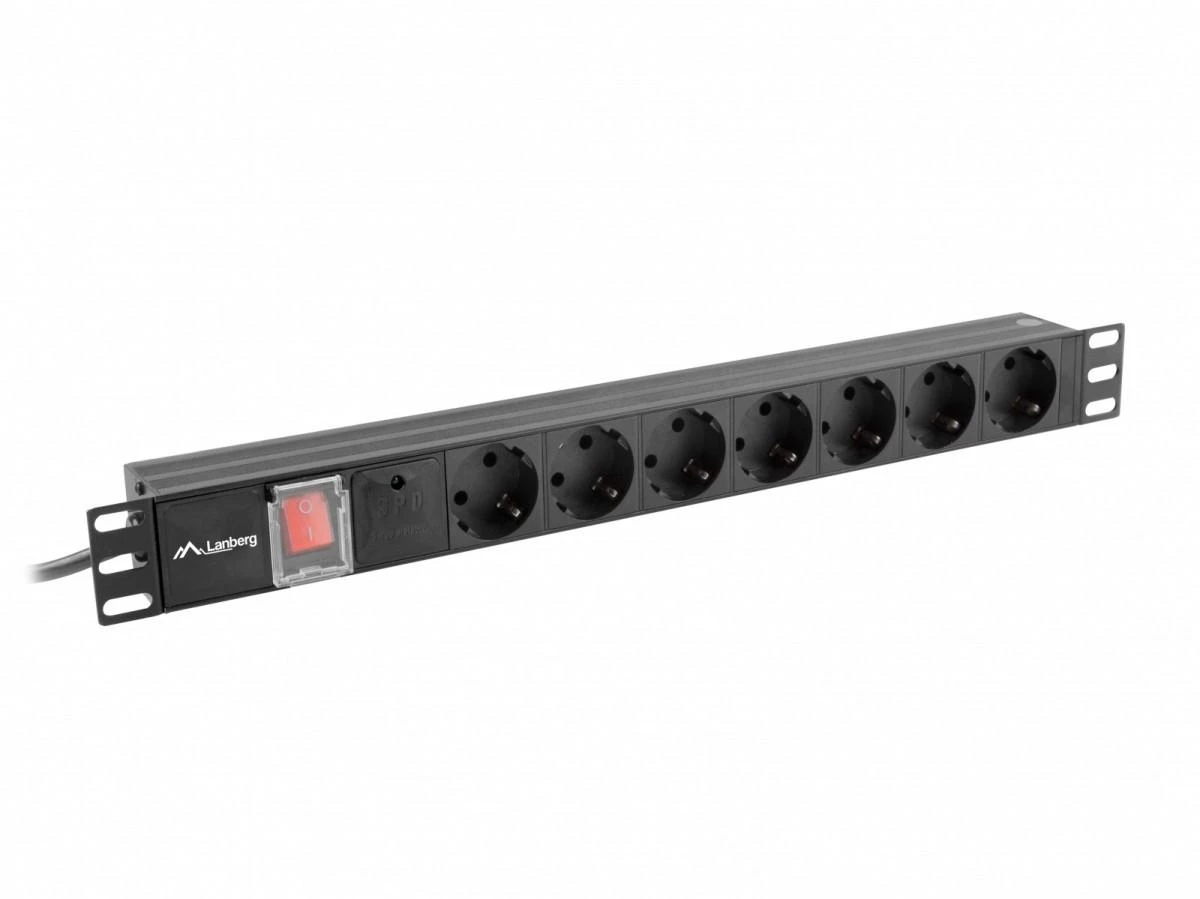 LANBERG PDU-07F-0200-BK PDU 1U 16A 7 sockets schuco 2m Juodas