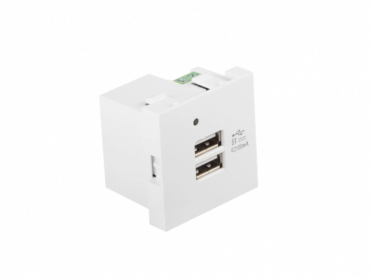 LANBERG AC 45x45 lizdas 230V 5V 2xUSB 2.1A baltas