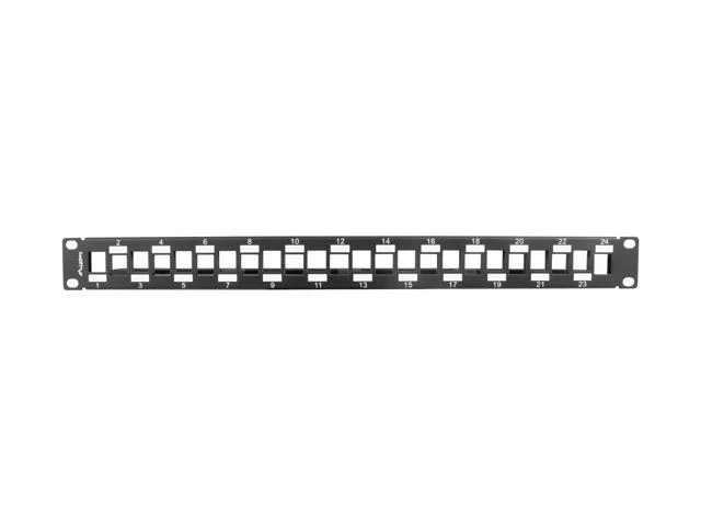 LANBERG PPKS-1224-B Keystone patch panelė, 24 portų, pakopinė, 1U, su organizatoriumi, juoda