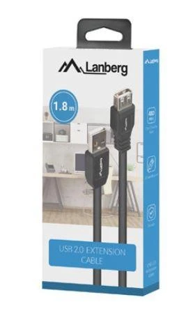 LANBERG CA-USBE-15CU-0018-BK extension cable USB 2.0 AM-AF 1.8m juodas