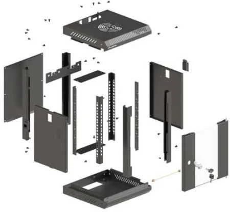 Lanberg 10" 4U 300x300 juoda sieninė spintelė su stiklinėmis durelėmis (plokščia pakuotė)