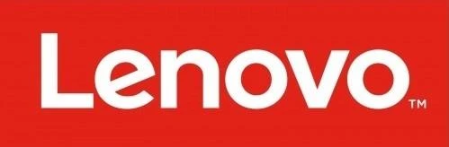 Lenovo prekės ženklo logotipas raudoname fone