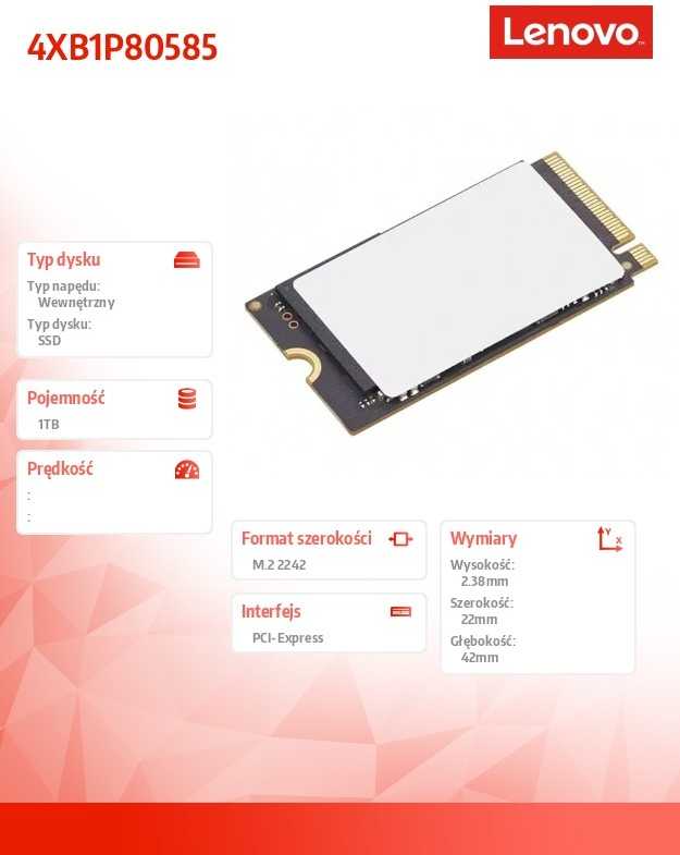Dysk SSD Lenovo 1TB 2242 PCIe G4x4 (4XB1P80585)