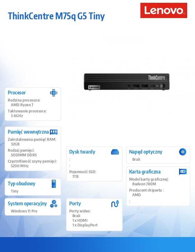 Stacionarus kompiuteris Lenovo ThinkCentre M75q G5 RYZEN 7 P 8700GE 3.65G 8C 16T 32GB 16+16 DDR5 5200 SODIMM 1TB SSD M.2 2280 G4 TLC OPAL WINDOWS 11 PRO 64,WW11 PRO DPK