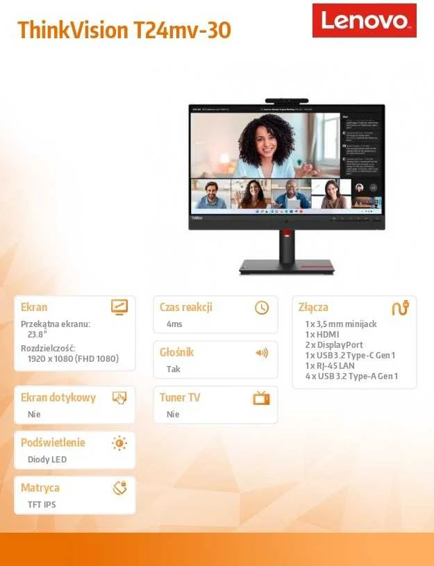Monitorius Lenovo | ThinkVision T24mv-30 | 23.8 " | In-plane switching | WLED | 16:9 | 75 Hz | 4 ms | 1920 x 1080 pikselių | 250 cd/m² | HDMI jungtys quantity 1 | Raven Juodas | Garantija 36 mėn.