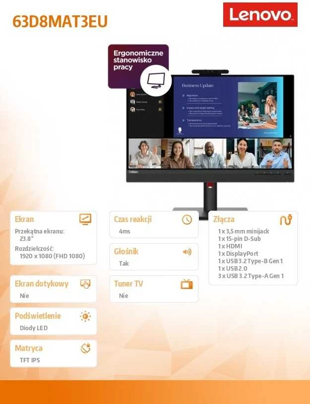 Lenovo T24v-30 - LED-Monitorius - 61 cm (24")