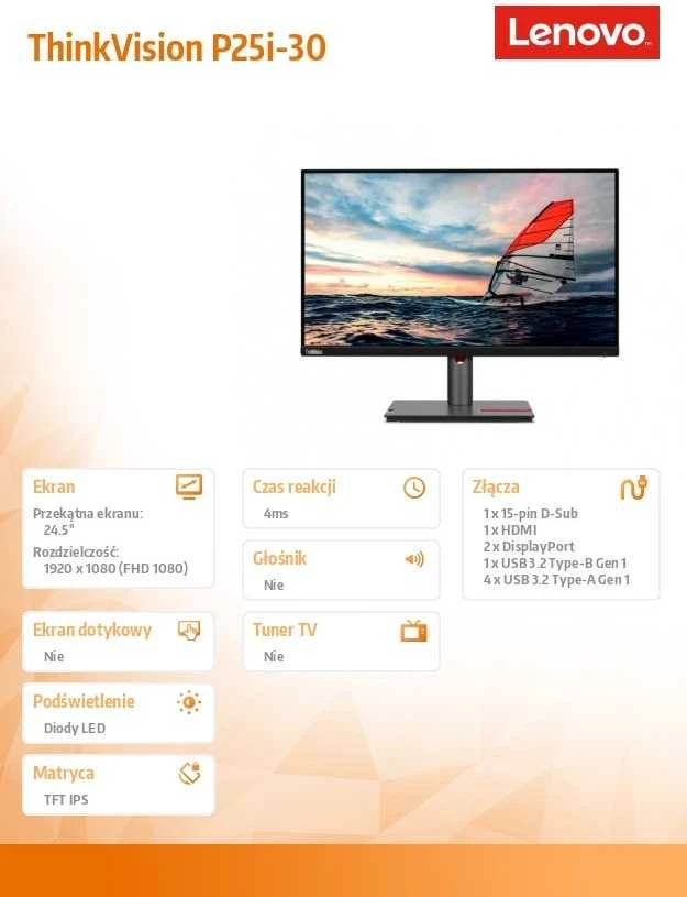 Monitorius „Lenovo ThinkVision P25i“ – 100 Hz | „Full HD“ | 24,5 colio | TFT IPS | 4 ms