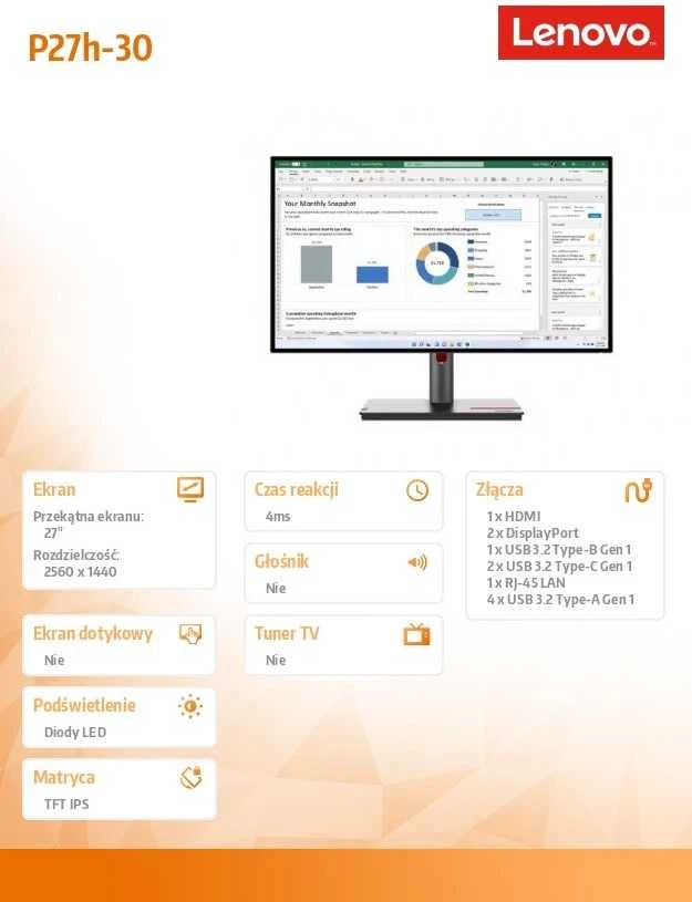 Monitorius Lenovo ThinkVision P27h-30 (63A1GAT1EU)