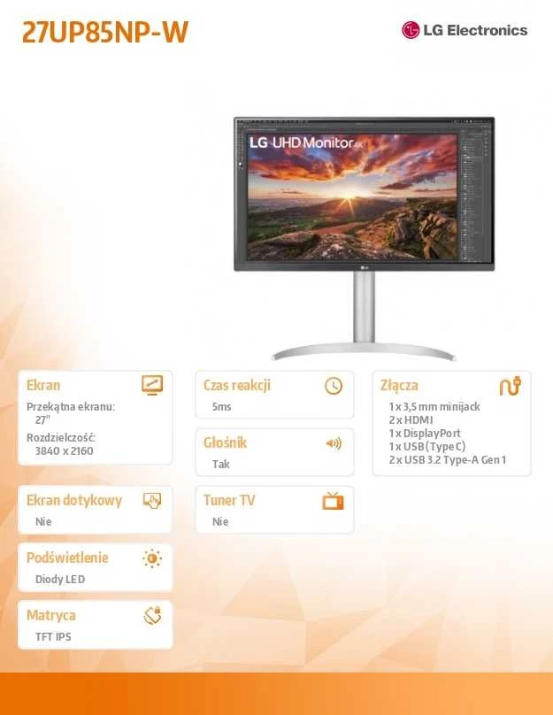 LG 27UP85NP-W, 27 colių UHD 4K IPS monitorius