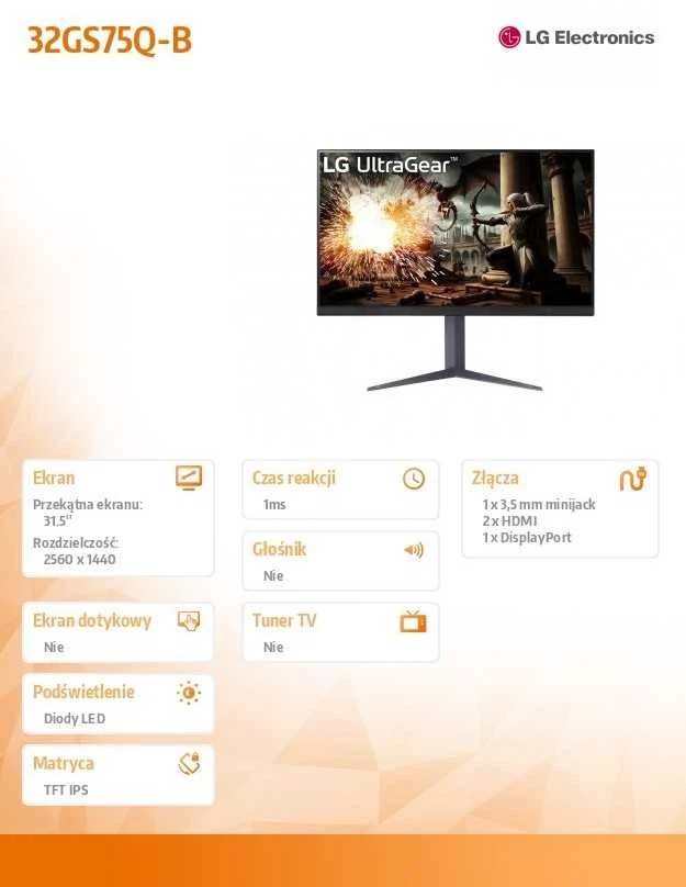 Monitorius LG UltraGear 32GS75Q-B, 32", 2560 x 1440, IPS, 180 Hz, 1 ms