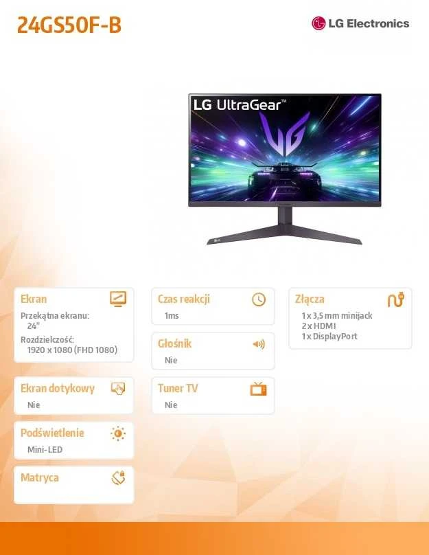 Monitorius LG UltraGear 24GS50F-B, 24", 1920 x 1080, VA, 180 Hz, 1 ms