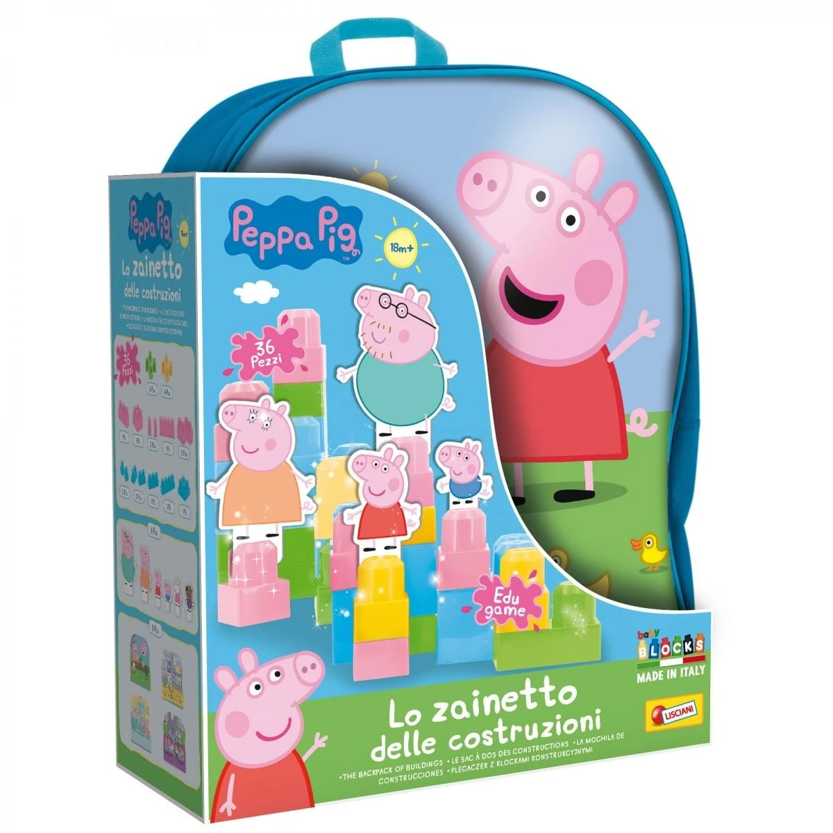 Lisciani Vaikštynė su Peppa Pig kuprine ir 32 kaladėlėmis