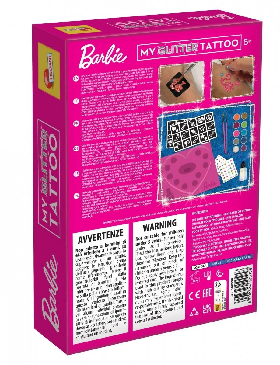Lisciani Vaikiški blizgantys tatuiruotės Barbie rinkinyje