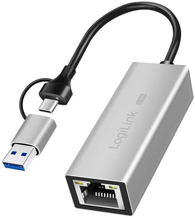 „LogiLink“ adapteris USB-A/-C į 2,5 g Ethernet, pilkas