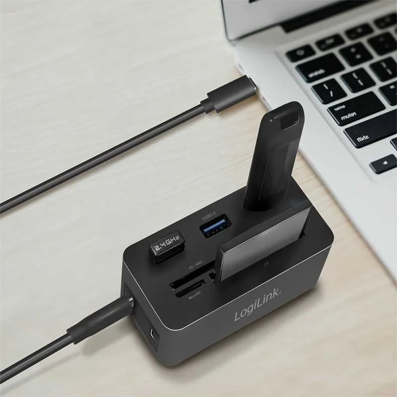 LOL LogiLink UA0370 knyginių kompiuterių dokas / jungčių replikatorius Vielinis USB 3.2 Gen 1 (3.1 Gen 1) Type-C Juoda