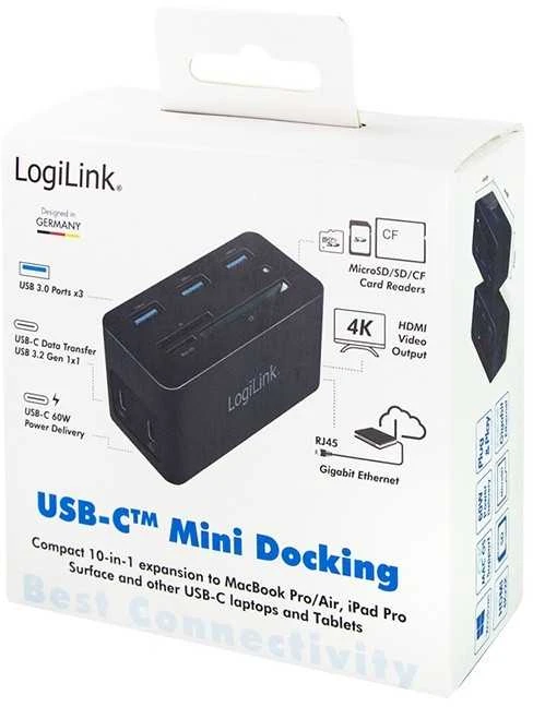 LOL LogiLink UA0370 knyginių kompiuterių dokas / jungčių replikatorius Vielinis USB 3.2 Gen 1 (3.1 Gen 1) Type-C Juoda