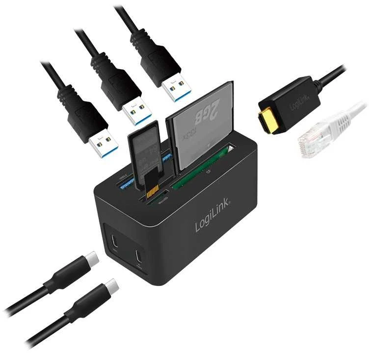 LOL LogiLink UA0370 knyginių kompiuterių dokas / jungčių replikatorius Vielinis USB 3.2 Gen 1 (3.1 Gen 1) Type-C Juoda