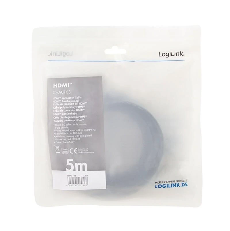 LOGILINK CHA0103 HDMI laidas A/M į A/M 4K/60 Hz alu juodas/pilkas 5m