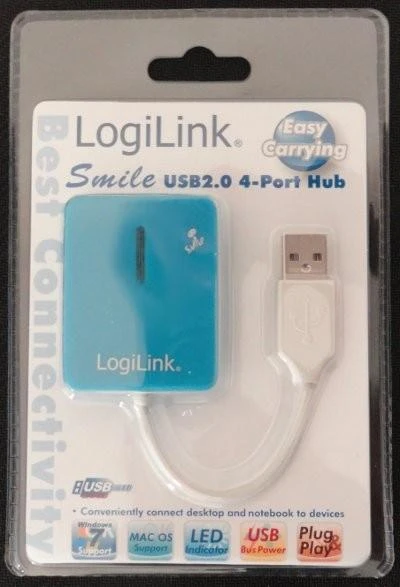 LogiLink USB 2.0 šakotuvas mėlynas pakuotėje