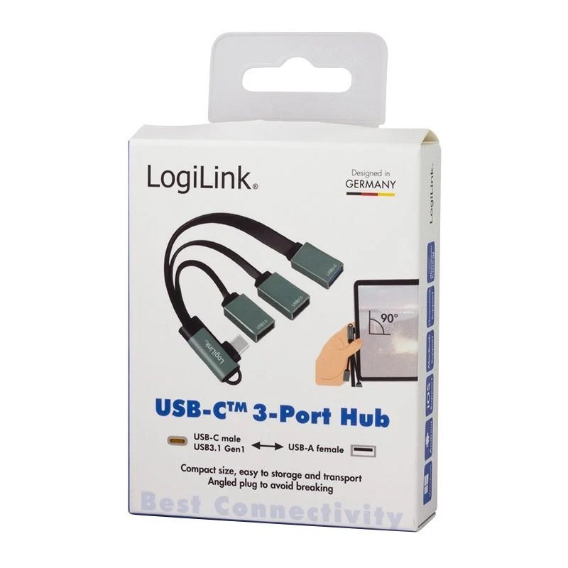 „LogiLink“ 3 prievadų USB-C kampinis