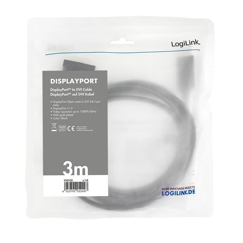 LOGILINK CV0132 LOGILINK - DisplayPort į DVI laidas, juodas, 3m