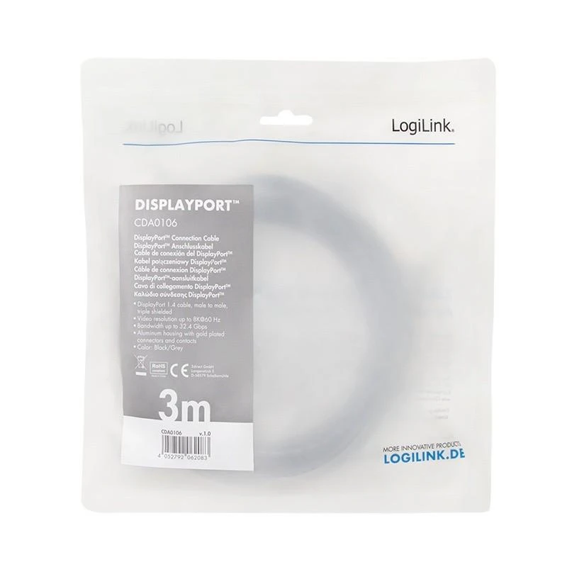DisplayPort 1.4 3 metrų ilgio laidas pakuotėje