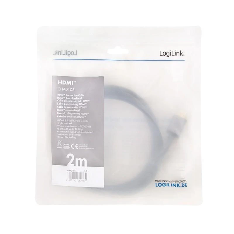 LOGILINK CHA0105 HDMI laidas A/M į A/M 8K/60Hz alu juodas/pilkas 2m